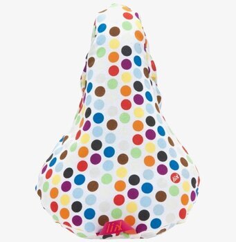 Bild av färgglatt och lekfullt sadelskydd för cykel