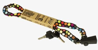 Bild av färgglatt och livfullt cykellås med polkaprickar