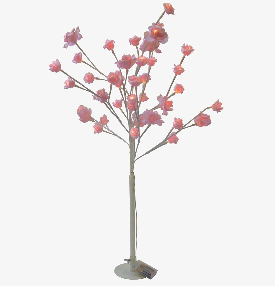 Foto av dekorativt LED-träd med rosa rosor och ljus