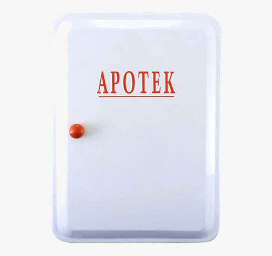 Plåtskåp Apotek Röd/Vit från Strömshaga med hyllplan