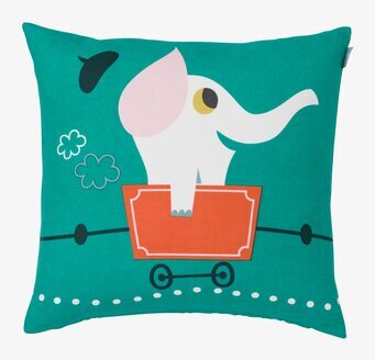 Bild av kuddfodral med elefantmotiv i smaragdgrönt