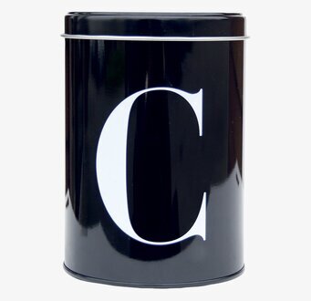 Bild av stilren och funktionell plåtburk i svart design