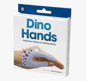 Foto av förpackning med dinosaurie handtatueringar