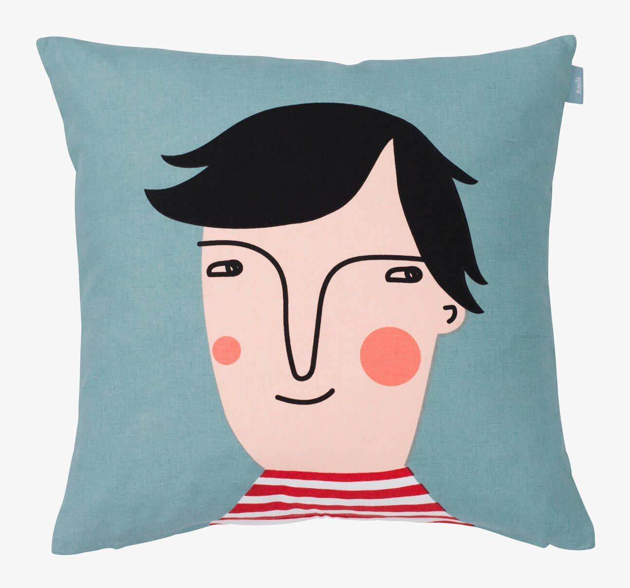 Kuddfodral Håkan från Spira med stiliserat ansikte och ränder