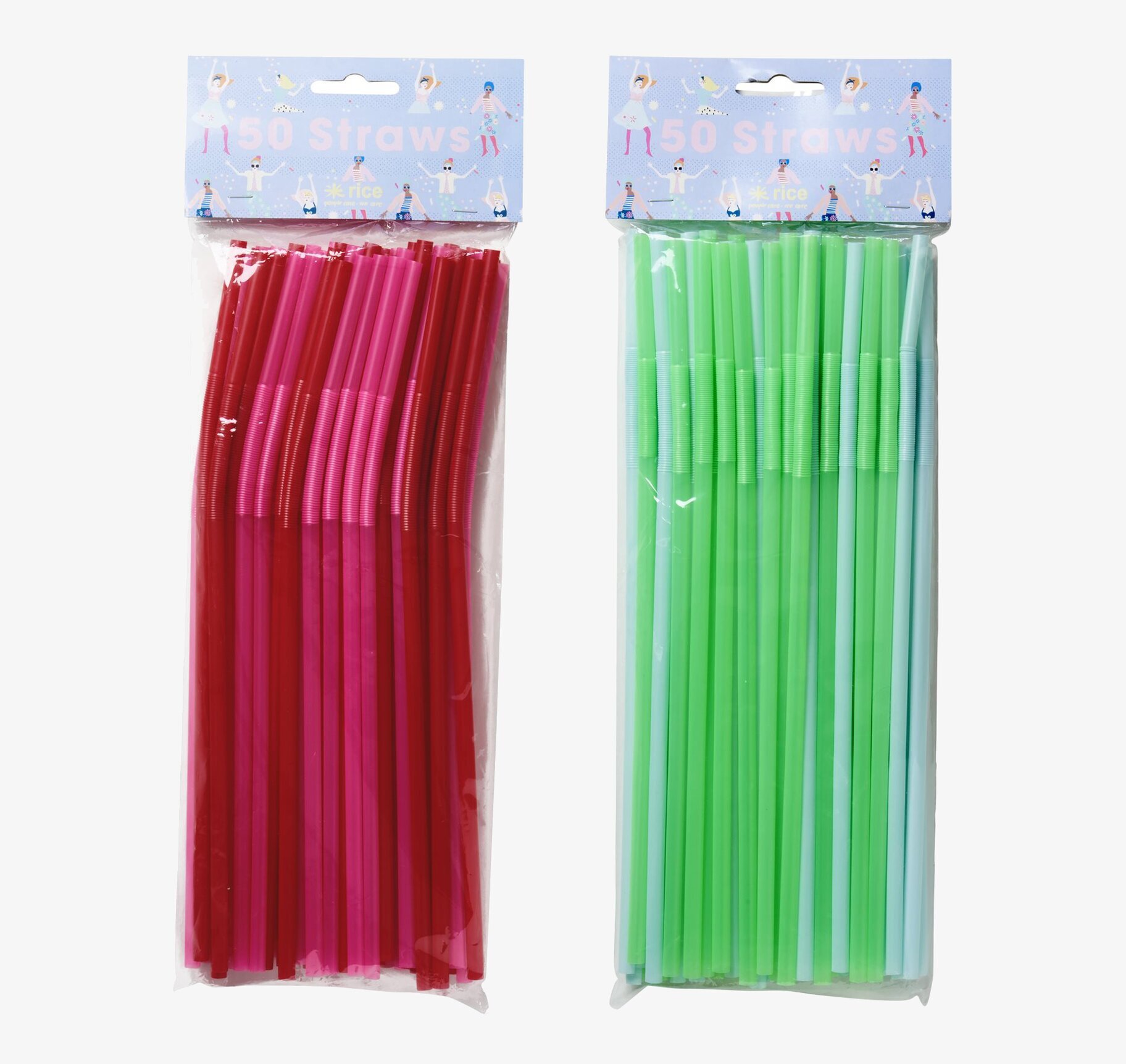 Böjbara Sugrör från Rice i två färgkombinationer, 50-pack