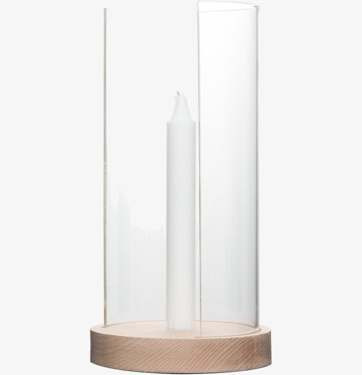 Bild av elegant lampett med träfot och glascylinder