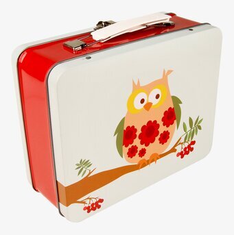 Bild av stilfull lunchbox med uggla och naturmotiv