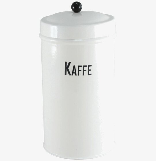 Plåtburk Svarte Petter Kaffe från Strömshaga i vit plåt