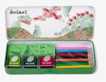 Bild av färgstarkt kit med dinosaurietema för kreativitet