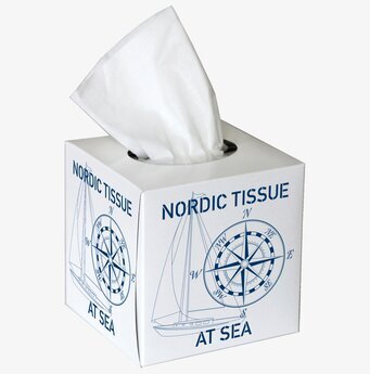 Bild av marin inspirerad servettbox med kompassmotiv