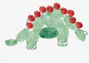 Bild av färgglad dinosaurie skapad med fingeravtryck