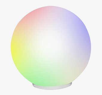 Bild av rund glaslampa med färgskiftande belysning