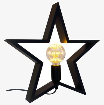 Bild av stilren trästjärna med varmt ljus och skarpa linjer