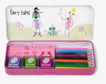 Bild av färgglatt konstnärsset med bläck och pennor