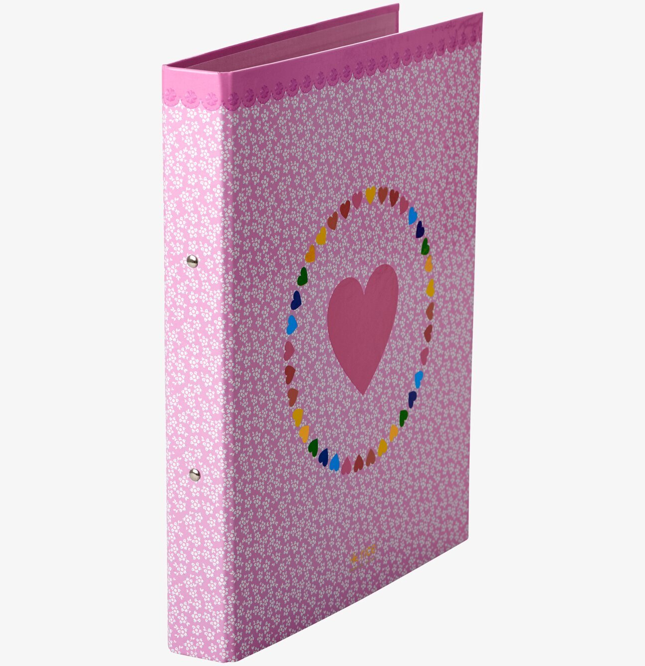 Pärm A4 Med 4 Ringar från Rice med rosa hjärtan och blommor