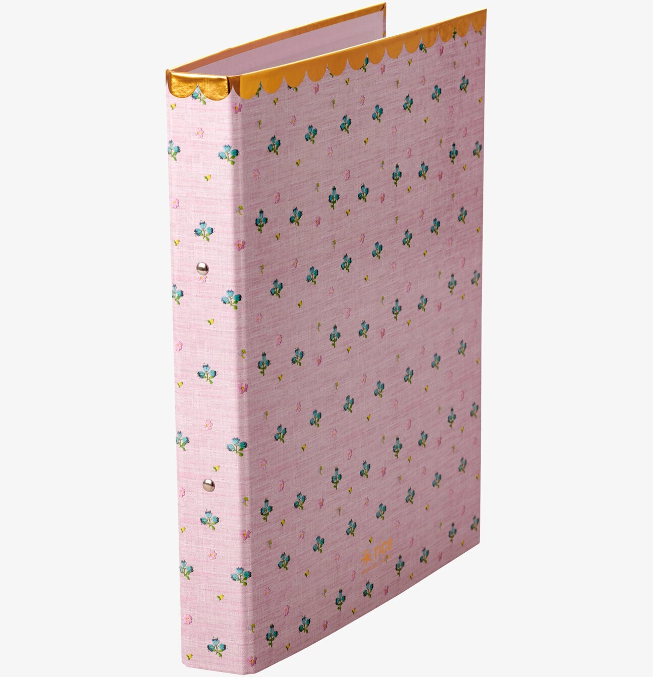 Pärm A4 Med 4 Ringar från Rice med rosa och blommigt motiv