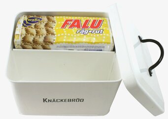 Bild av stilren plåtburk för knäckebrödsförvaring