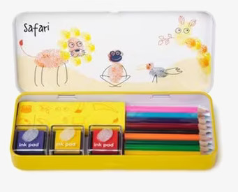 Bild av kreativt set för barn med färgglada verktyg