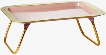Bild av sängbricka i rosa och guld med stilren design