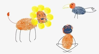 Bild av kreativa djurillustrationer med fingeravtryck