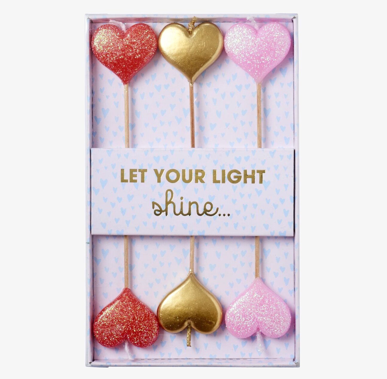 Hjärtformade Ljus från Rice i rött, guld och rosa