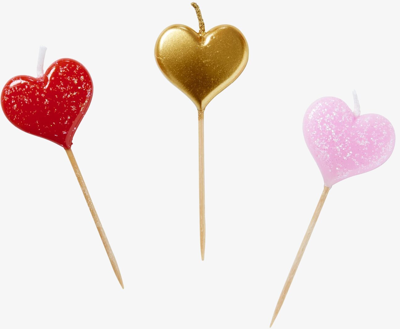 Hjärtformade Ljus från Rice i röd, guld och rosa färg