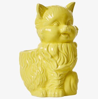 Bild av en livfull gul kattformad tandborsthållare