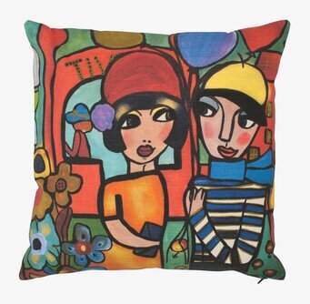 Bild av färgglatt kuddfodral med konstnärlig design