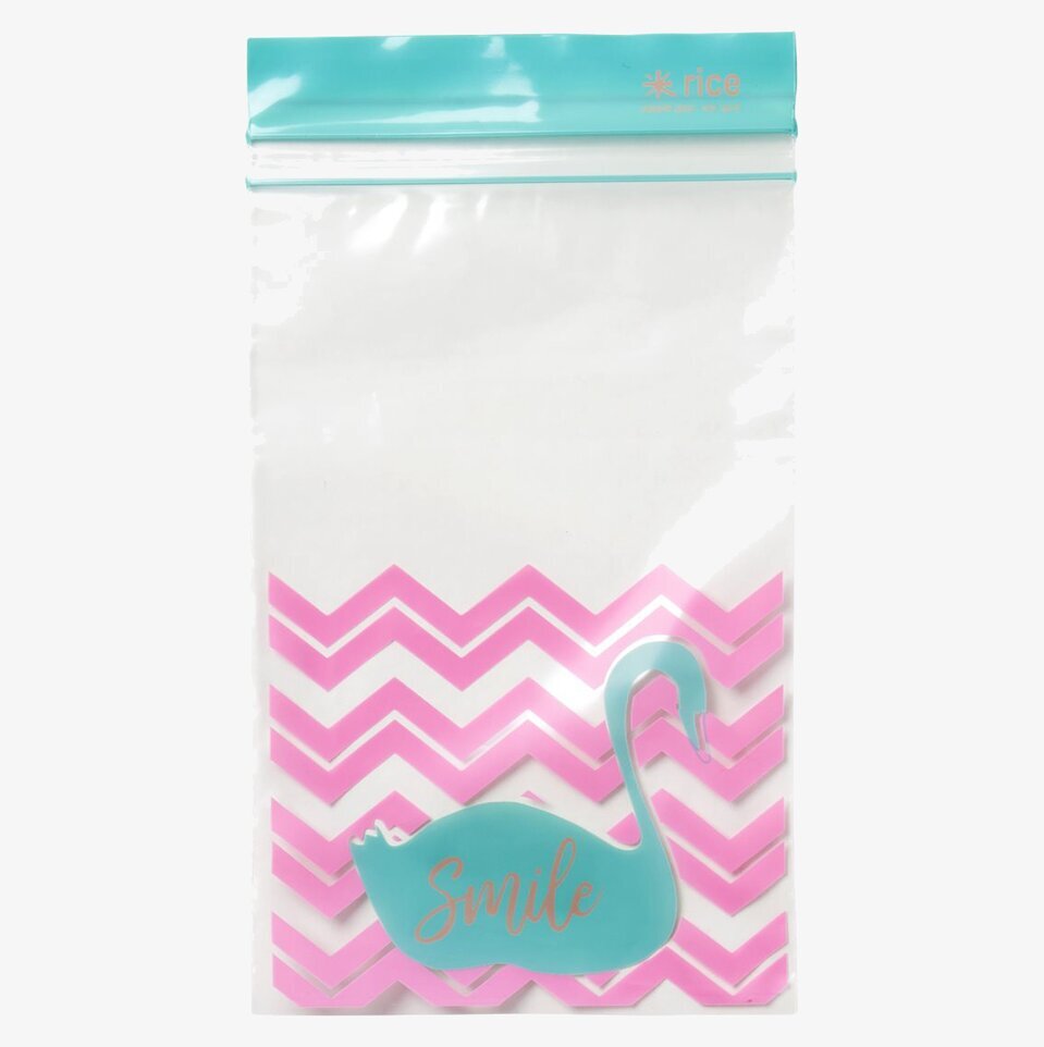 Plastpåsar Ziplock från Rice med turkos svan och rosa mönster