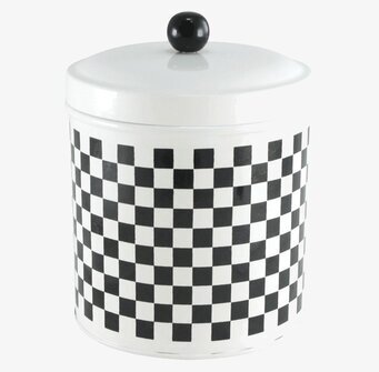 Bild av retroinspirerad plåtburk med schackmönster