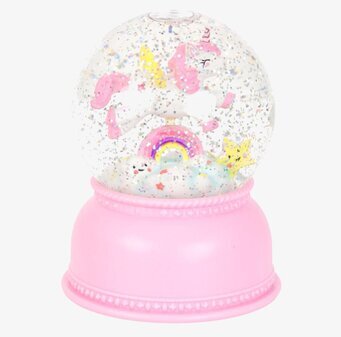 Bild av förtrollande snöglob med enhörning och glitter