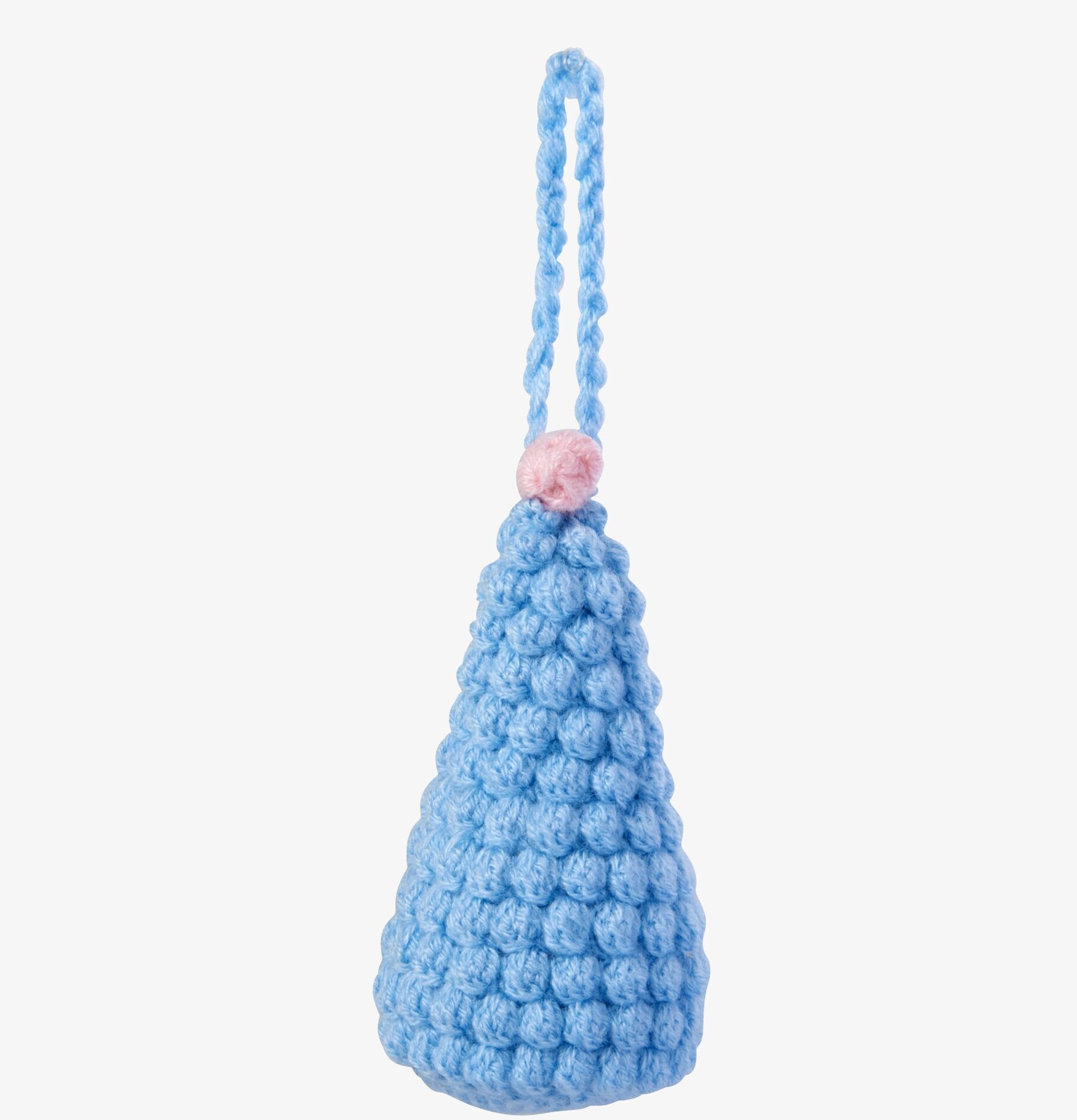 Bild av virkad juldekoration i ljusblå och rosa färger