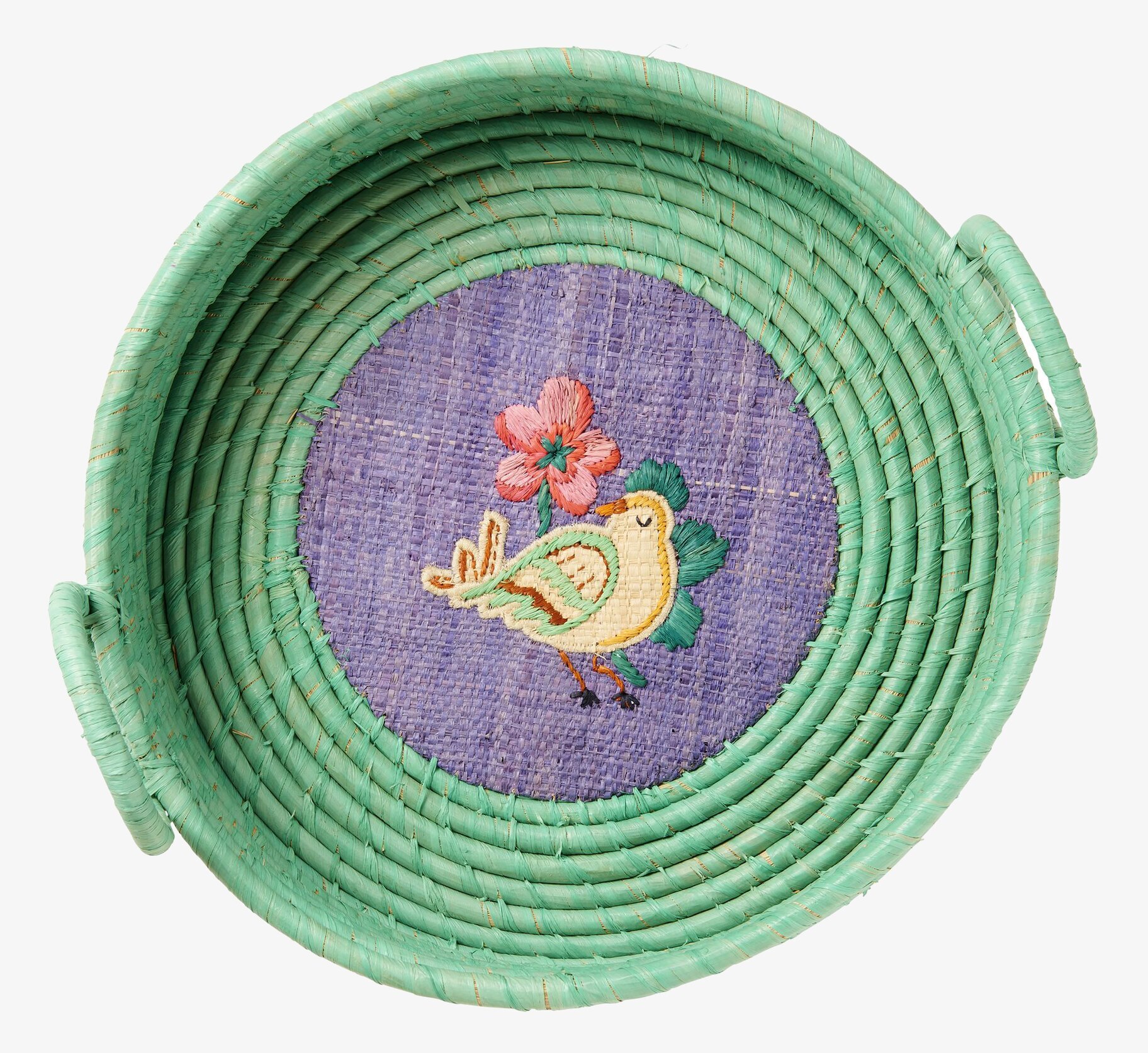 Rund Brödkorg Lovely Bird från Rice med fågelbroderi
