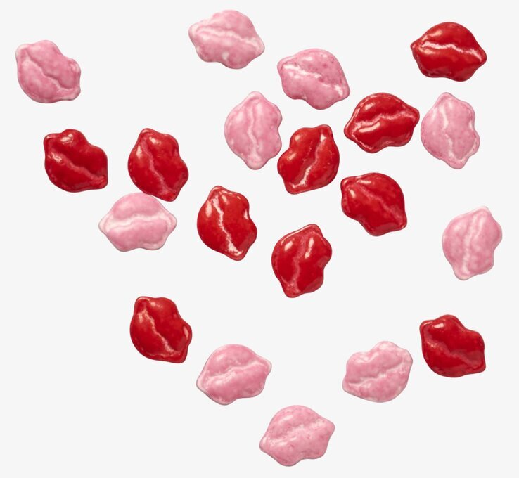 Baktillbehör Sugar Lips från Rice i rött och rosa på vit bakgrund