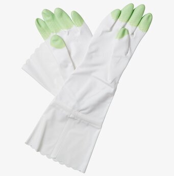 Bild av diskhandskar med texturerad yta och vågig kant