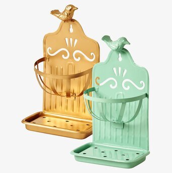 Bild av eleganta diskborsthållare i guld och mintgrönt