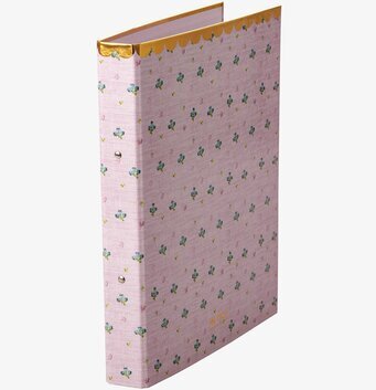 Bild av färgglad pärm med blommönster och guldkant
