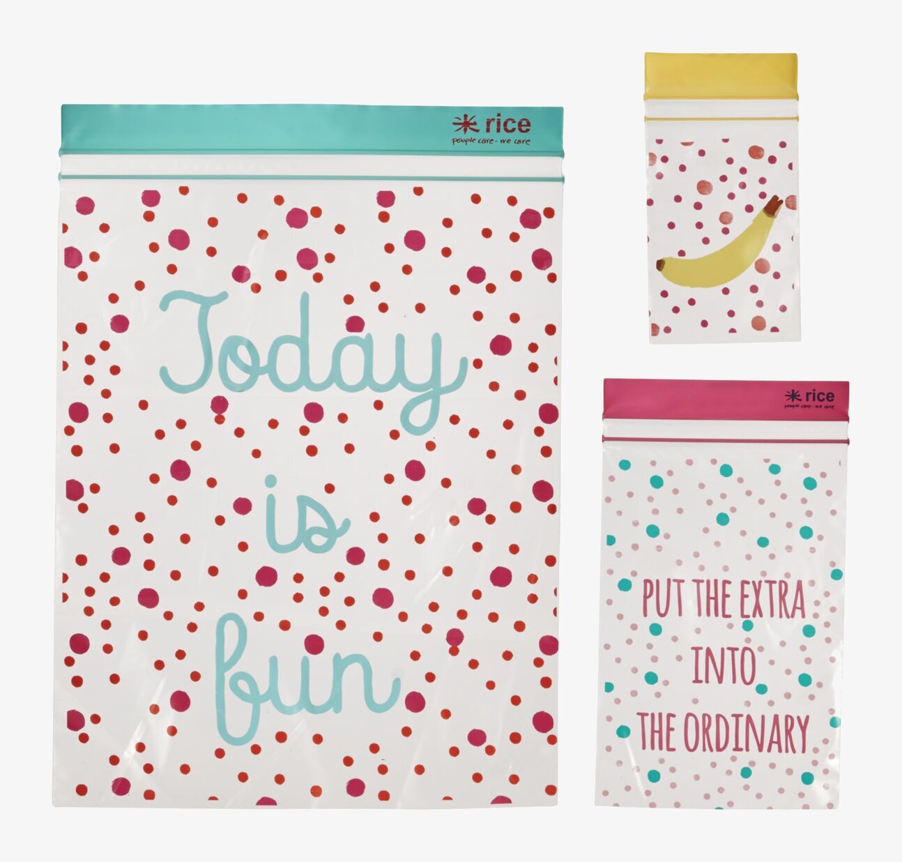 Bild av färgglada plastpåsar med inspirerande texter