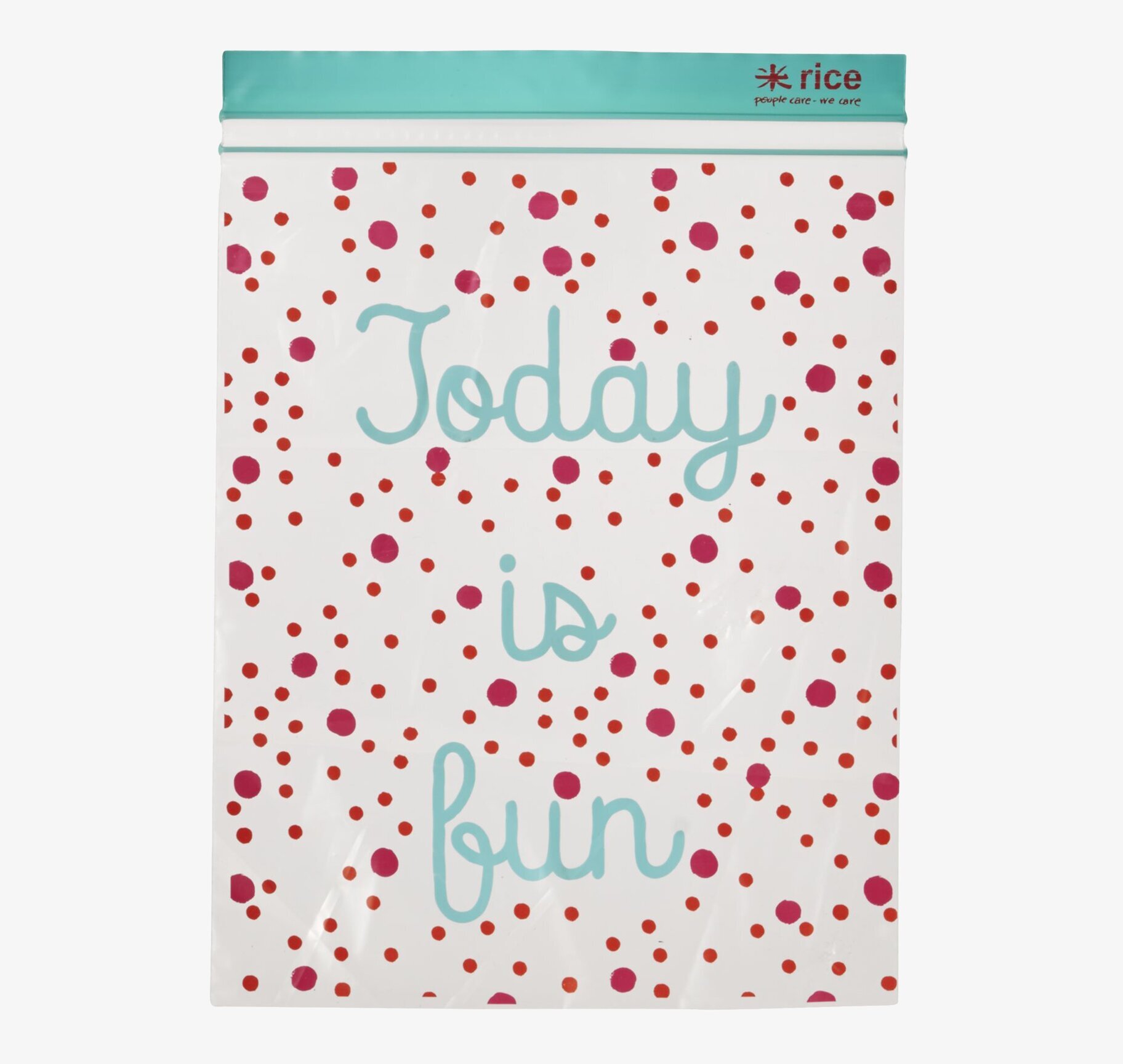 Plastpåsar Ziplock från Rice med färgglada prickar och text