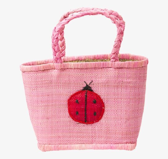 Shoppingväska Nyckelpiga M från Rice i rosa med broderi