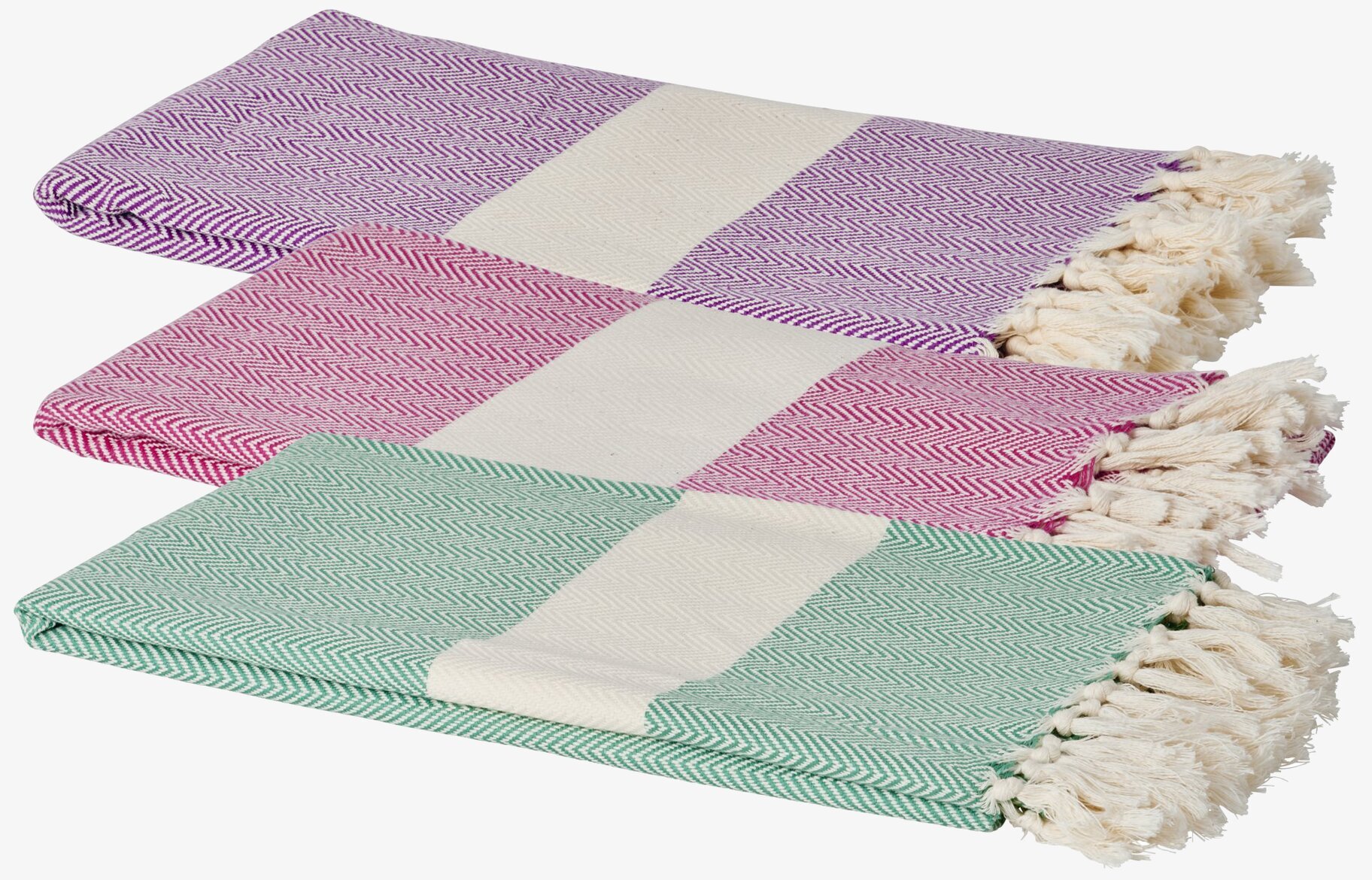 Hamam Handduk Grön från Rice med sicksackmönster och fransar