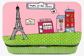 Bild av färgsprakande smyckeskrin med Paris-motiv