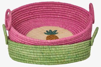 Bild av livfull rund brödkorg med tropisk design