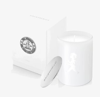 Bild av stilrent doftljus i vit glaskopp med lock