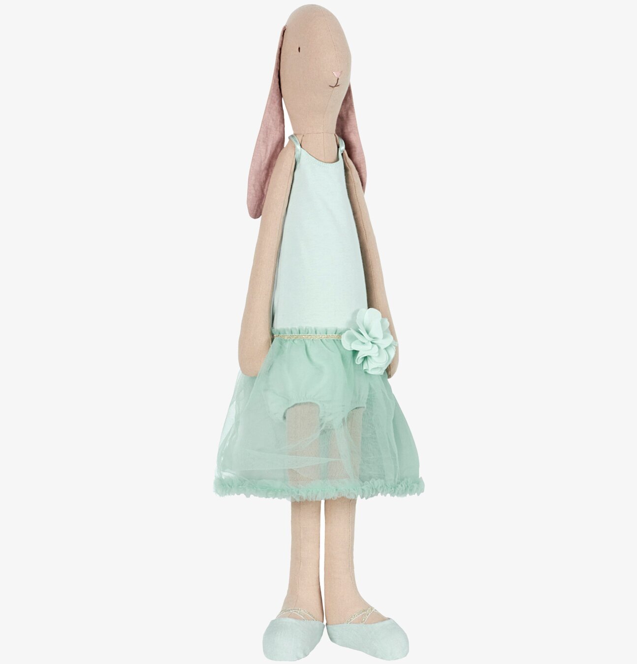 Foto av charmig ballerina-kanin i mintgrön klädsel