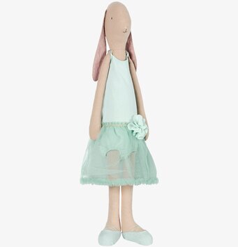 Foto av charmig ballerina-kanin i mintgrön klädsel