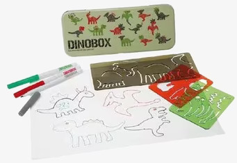 Bild av färgglada dinosauriestenciler och konstmaterial