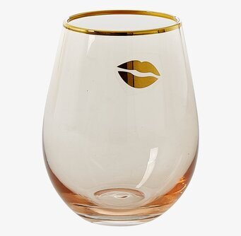 Bild av stilrent glas med guldkant och läppmotiv