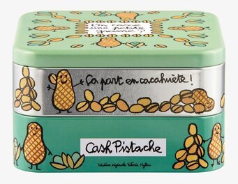 Bild av lekfull och färgglad plåtburk för nötter