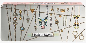 Bild av stilfull plåtburk med smyckesillustrationer